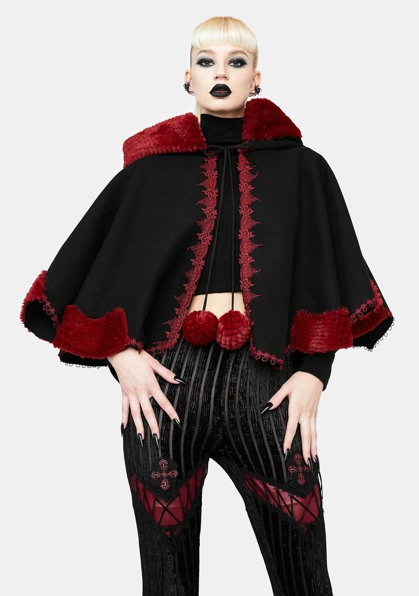 Black Red Short Cloak sold by Dolls Kill