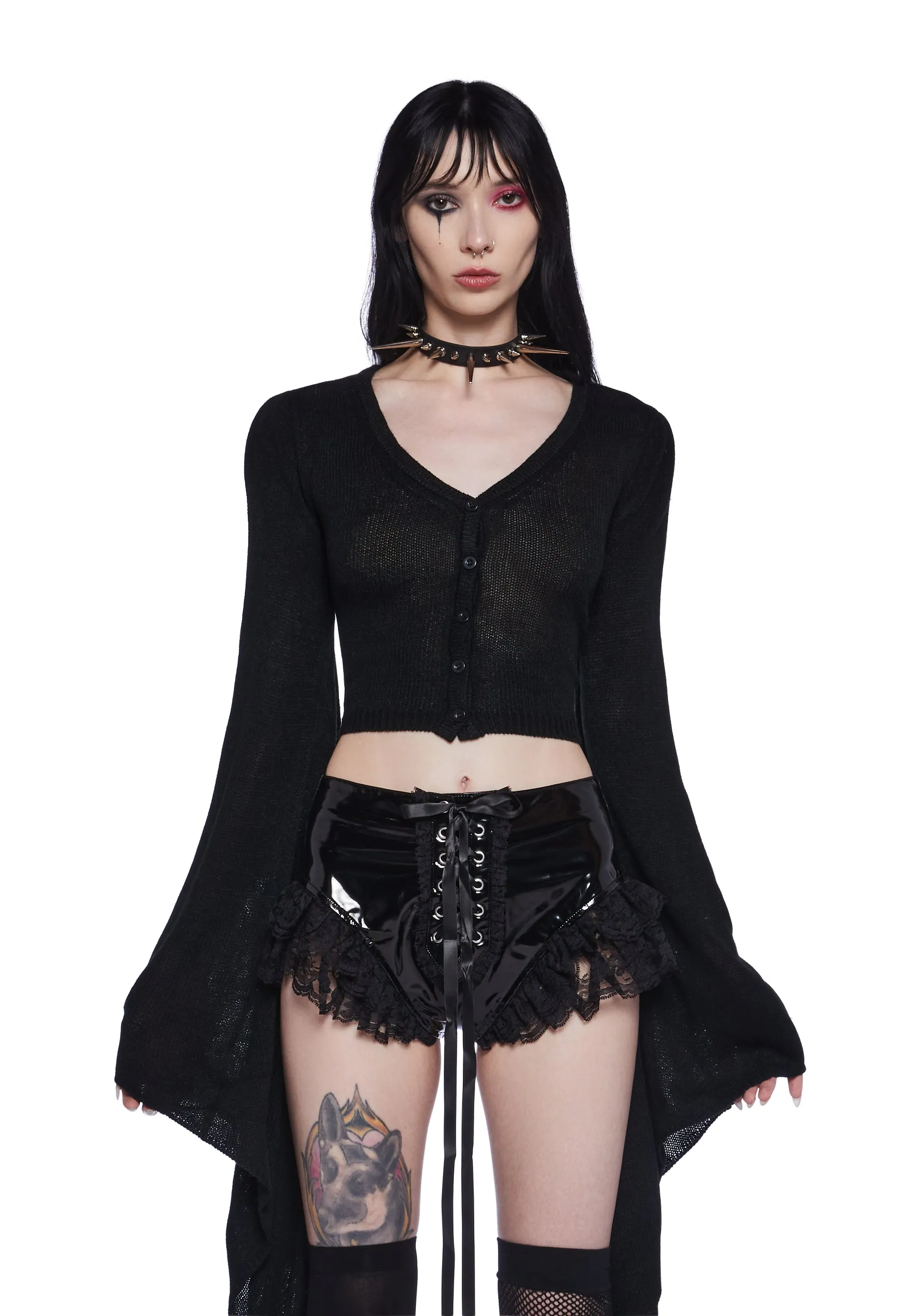 Black Balloon Knit Cardigan sold by Dolls Kill