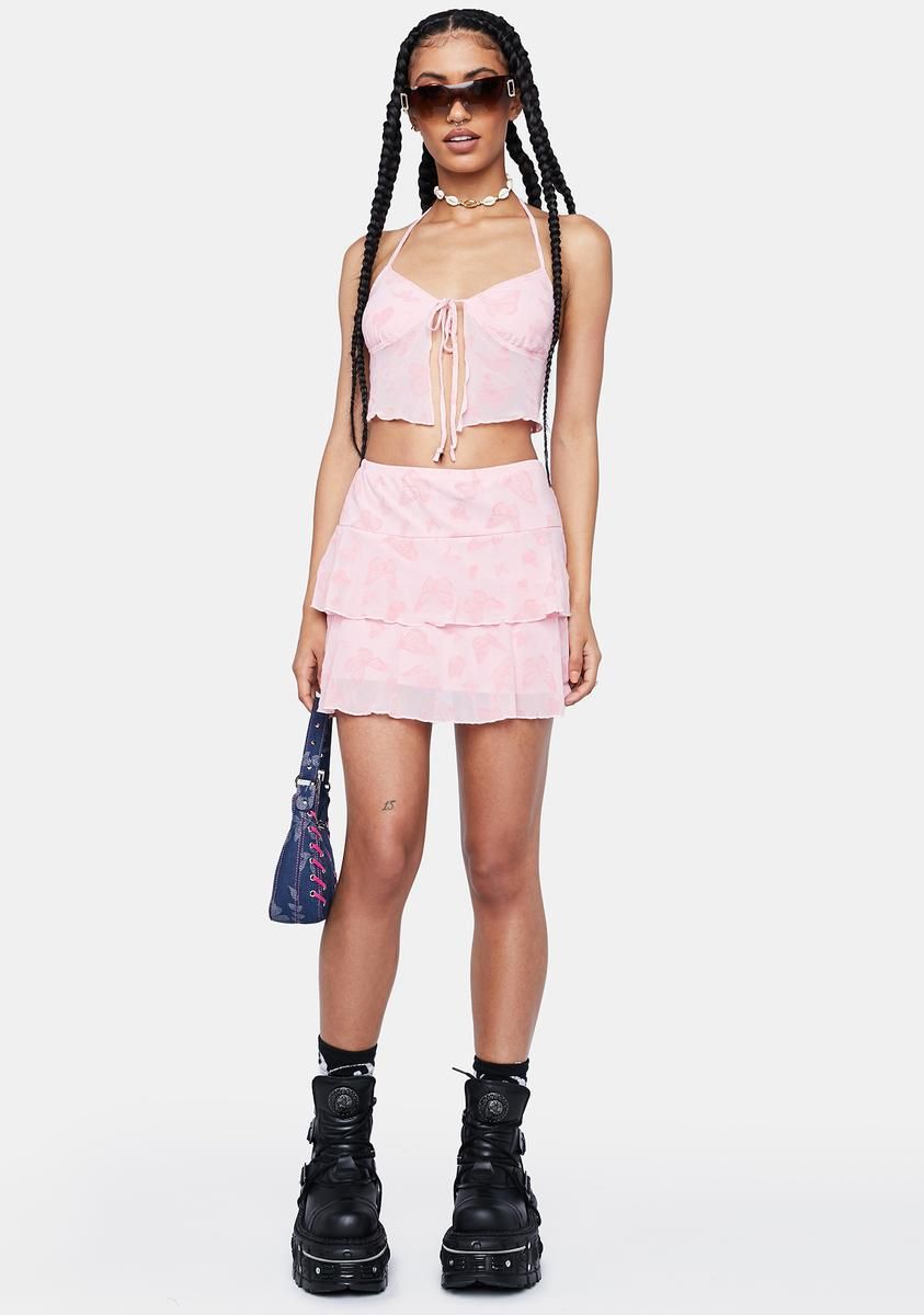 Butterfly Pink Flock Shara Crop Top sold by Dolls Kill product image thumbnail 3