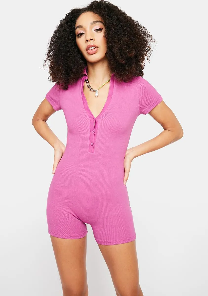 Magenta Play To Win Knit Romper sold by Dolls Kill