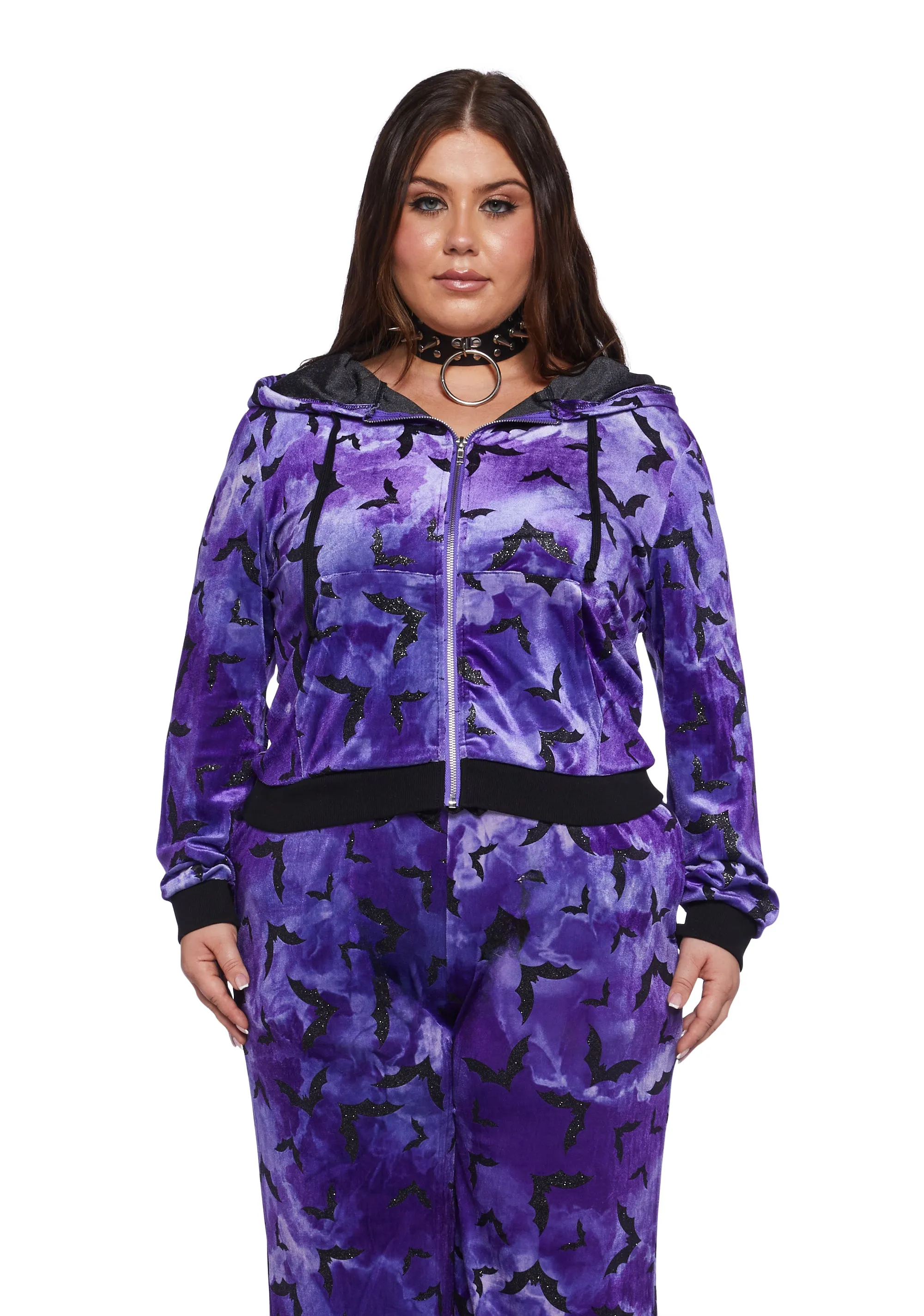 Plus Bat Behavior Cropped Hoodie - Purple sold by Dolls Kill