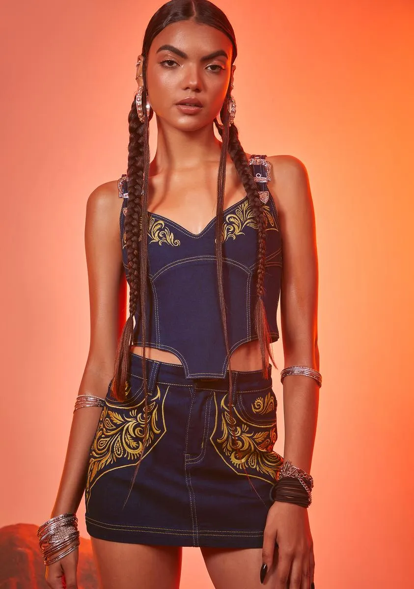 Cowgirl Ride Denim Skirt sold by Dolls Kill product image thumbnail 2