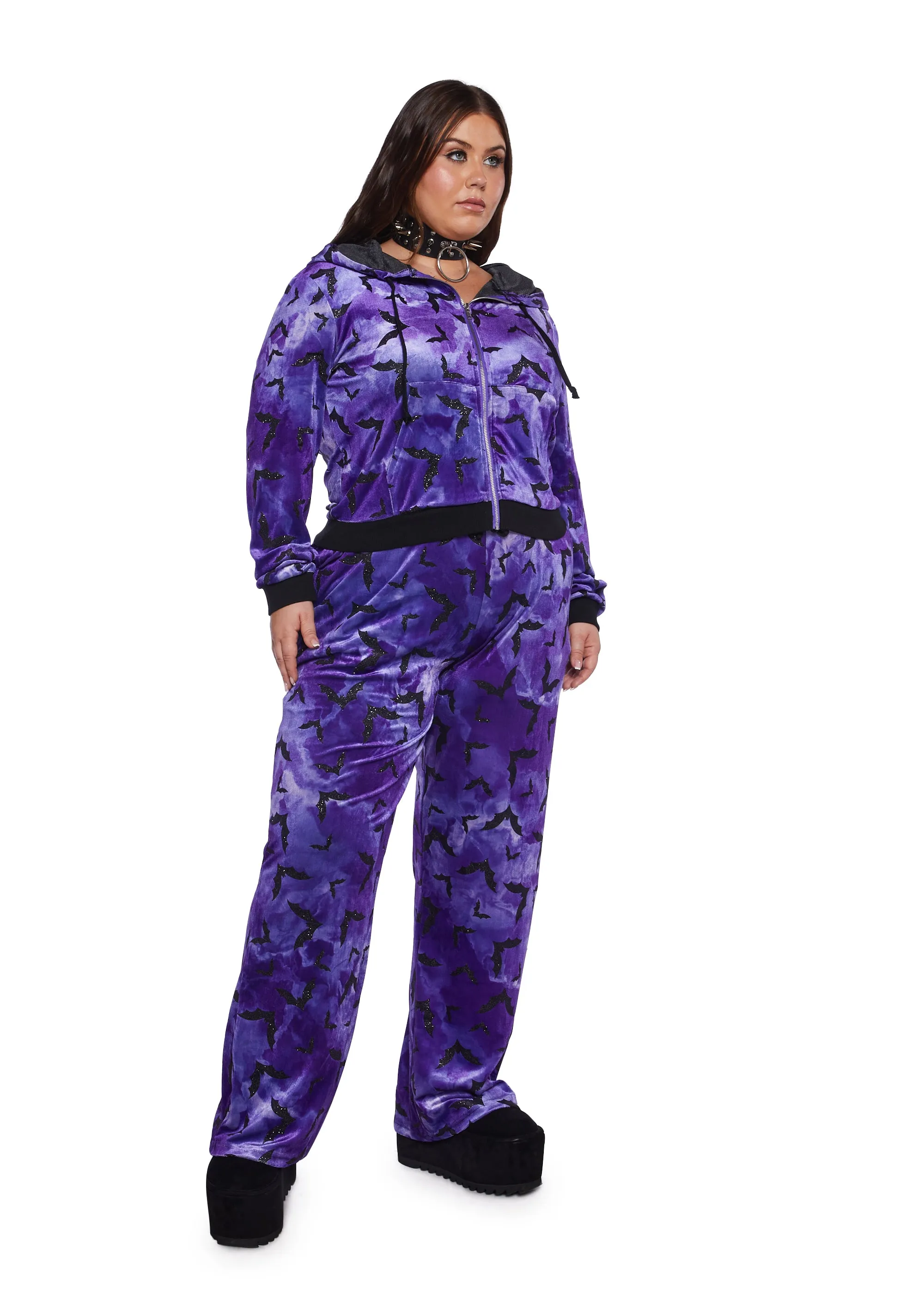 Plus Bat Behavior Cropped Hoodie - Purple sold by Dolls Kill product image thumbnail 3