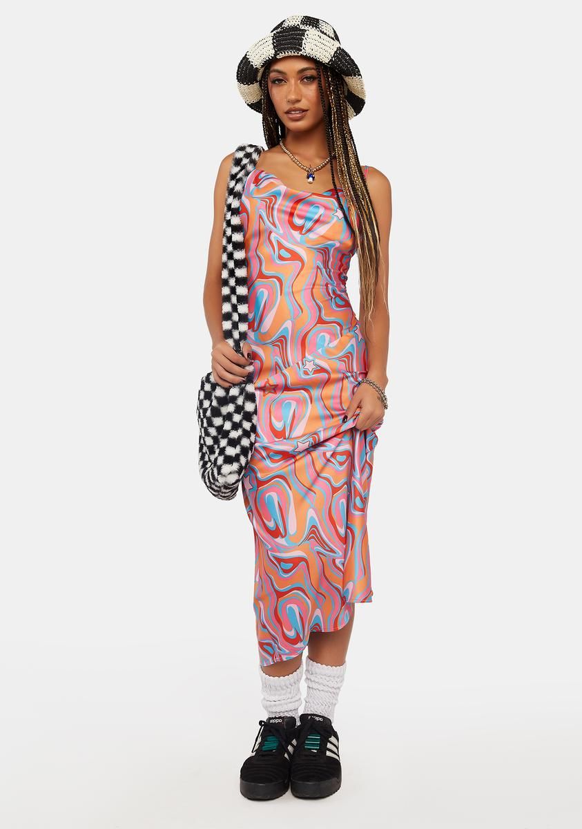 Swirl Print Bias Cut Midi Slip Dress sold by Dolls Kill