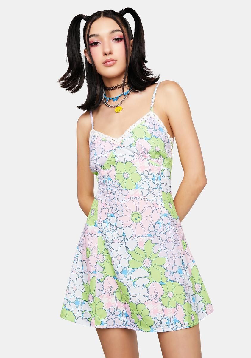 Gingham Floral Dress sold by Dolls Kill