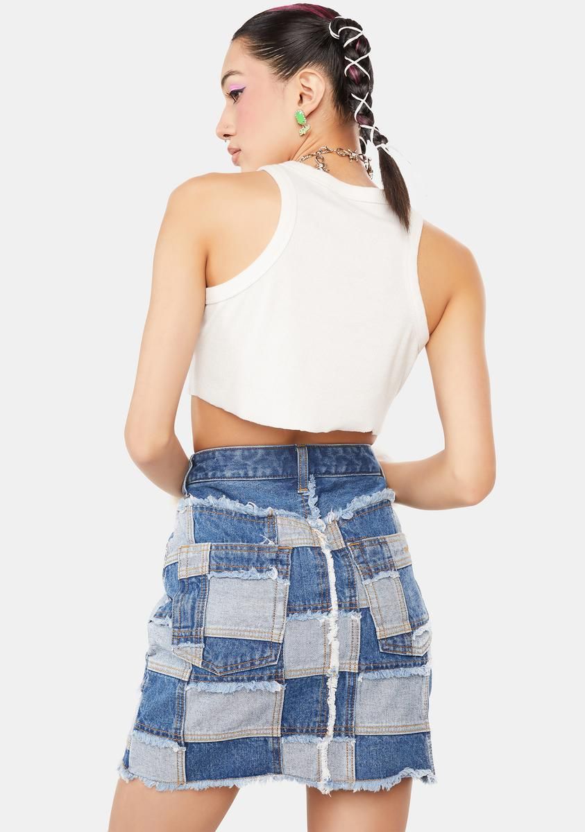 Patchwork Denim Skirt sold by Dolls Kill product image thumbnail 4