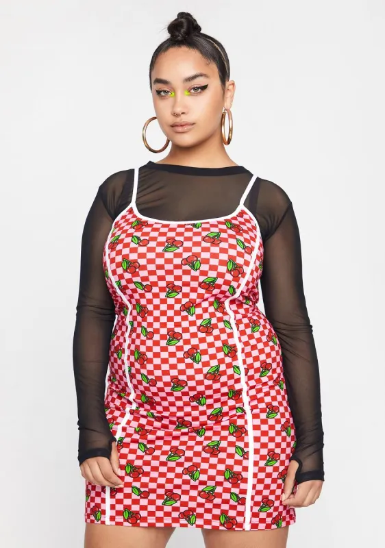Plus Pink Cherry Checkerboard Dress sold by Dolls Kill