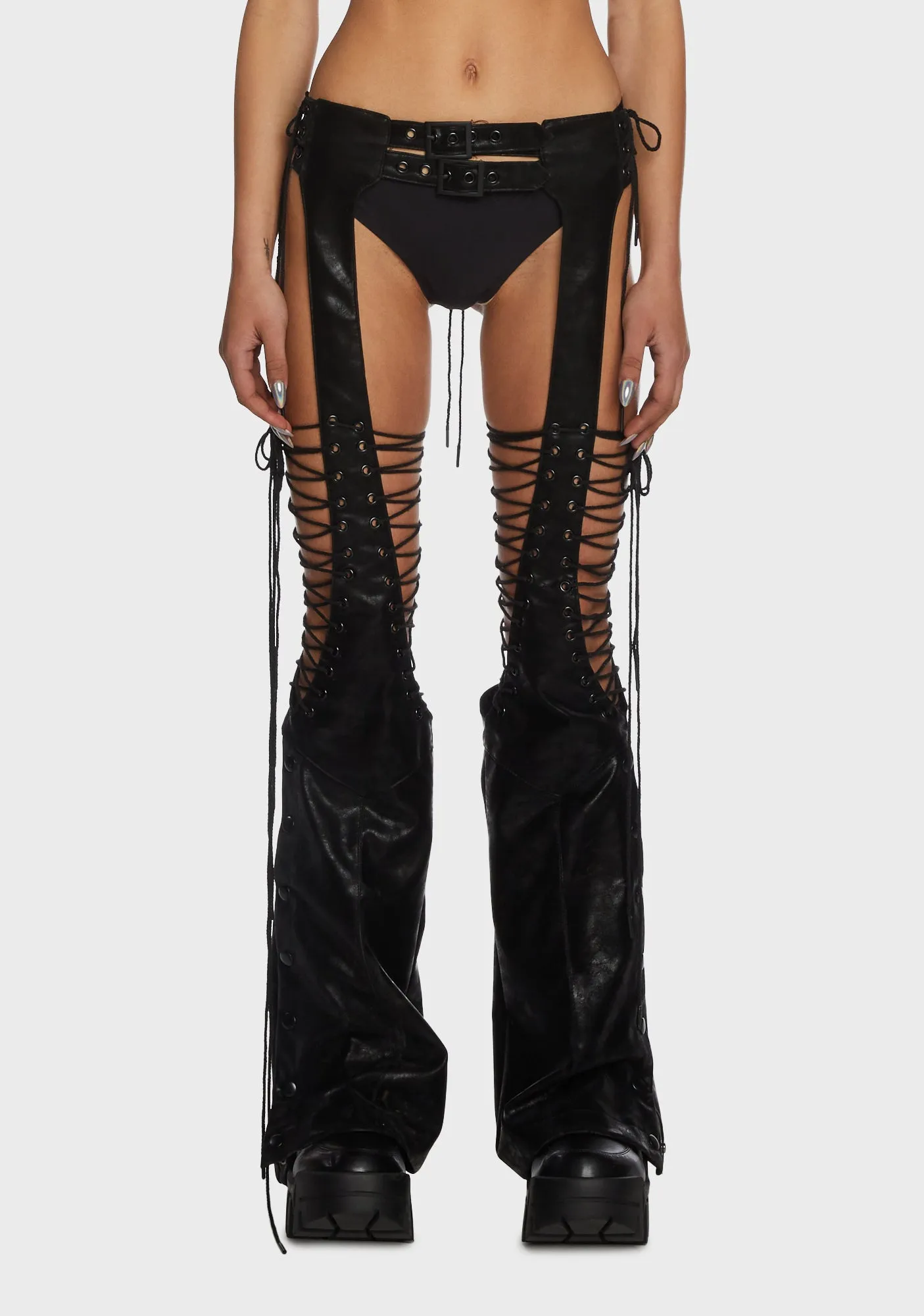 Compression Lace Up Chaps - Black sold by Dolls Kill