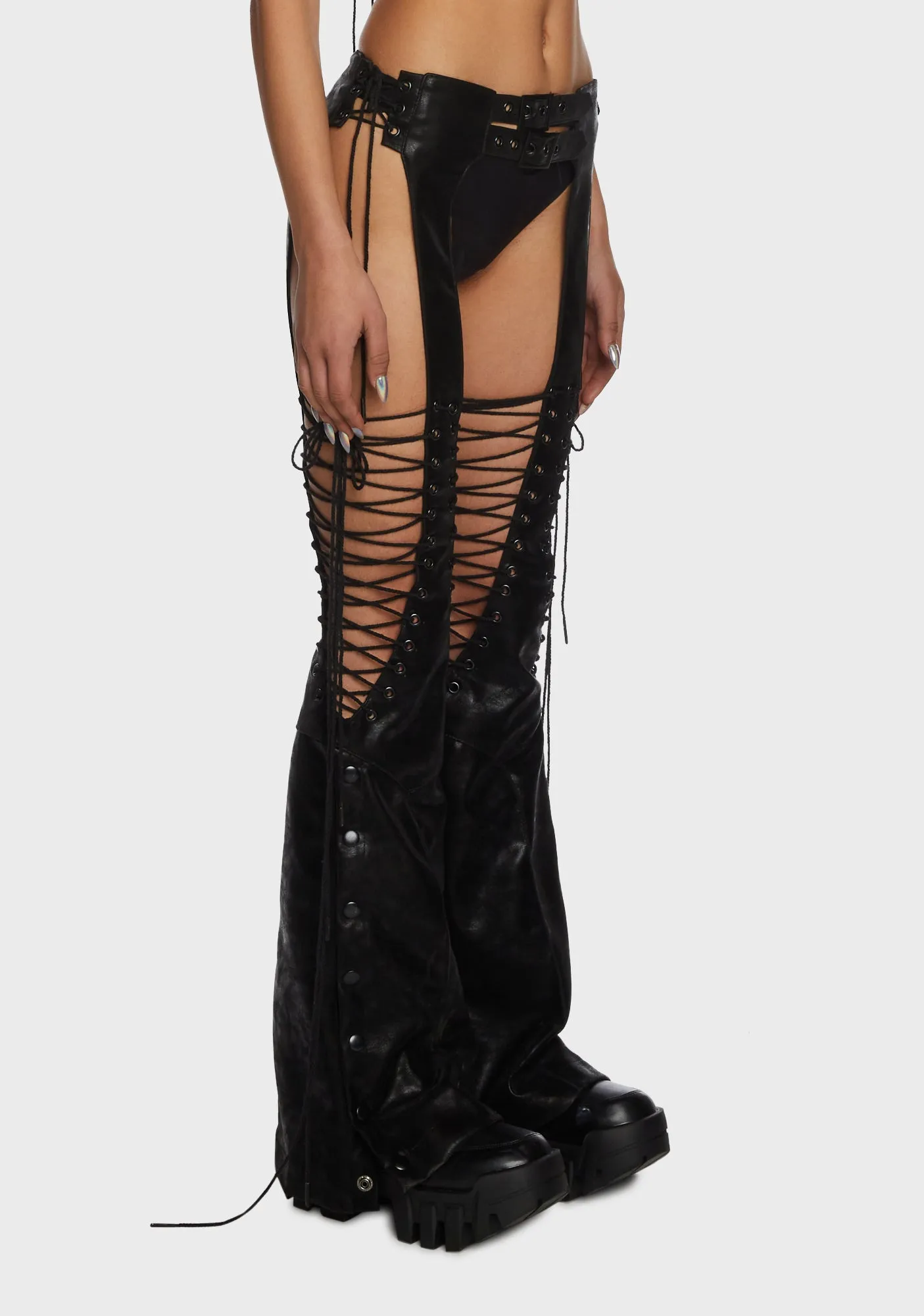 Compression Lace Up Chaps - Black sold by Dolls Kill product image thumbnail 3