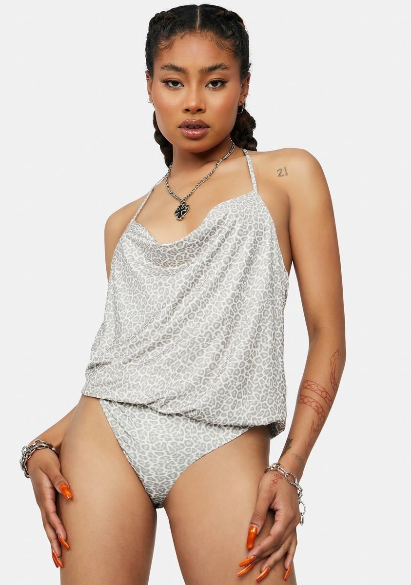 Femme Leopard Yeva Cowl Bodysuit sold by Dolls Kill
