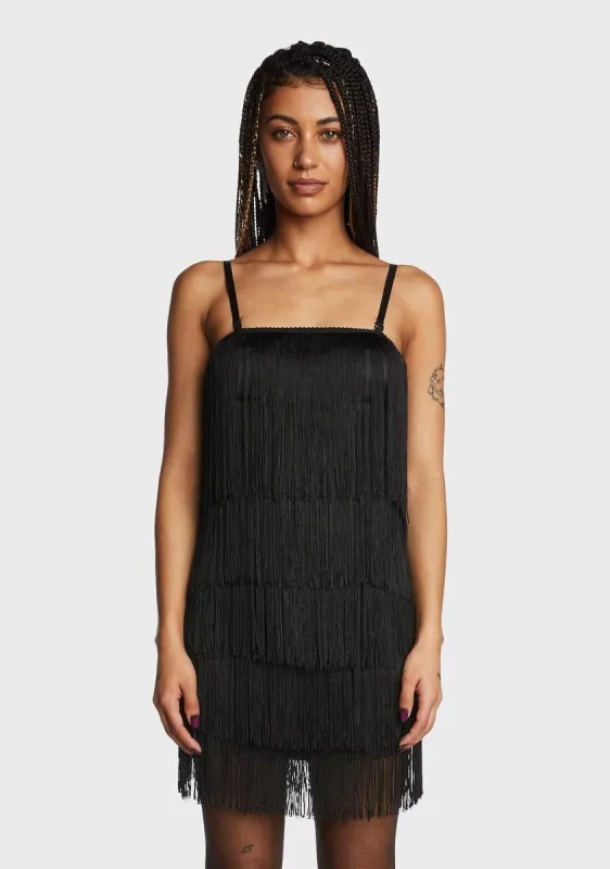 Midnight Strut On You Fringe Dress sold by Dolls Kill