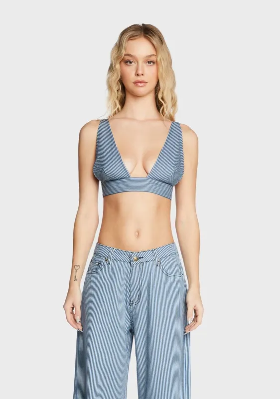 Denim Stripe Marlin Bra Top sold by Dolls Kill