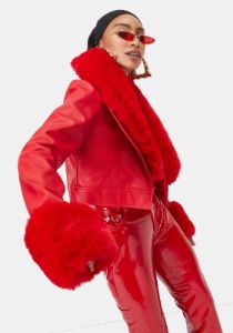 Red Giselle Faux Fur Coat sold by Dolls Kill
