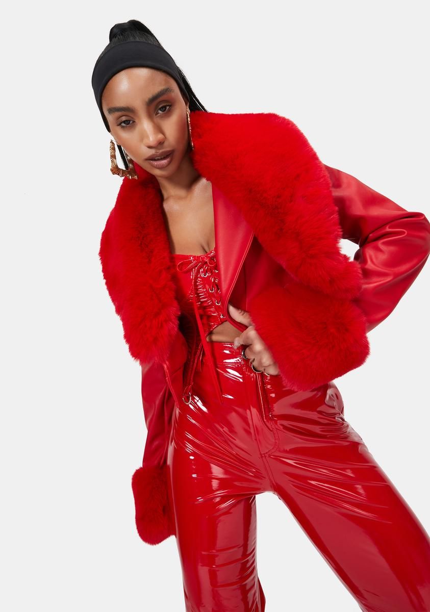 Red Giselle Faux Fur Coat sold by Dolls Kill