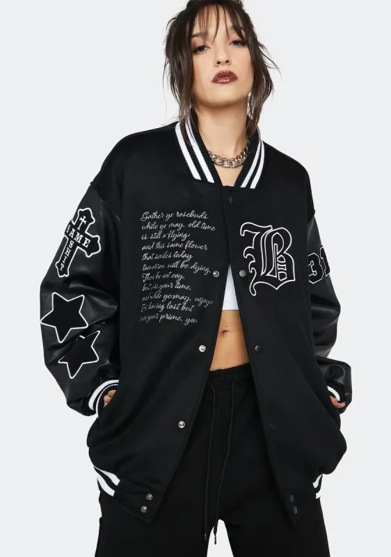 Black Velour Varsity Jacket sold by Dolls Kill