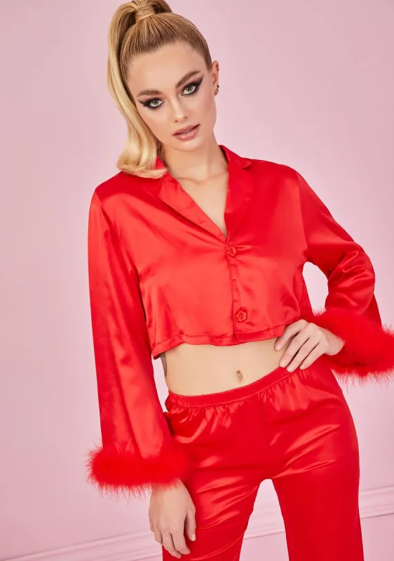 Crimson Lover's Quarrel Satin Pajama Shirt sold by Dolls Kill