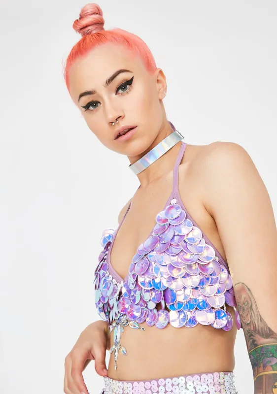 Purple Shimmer Interstellar Bra sold by Dolls Kill