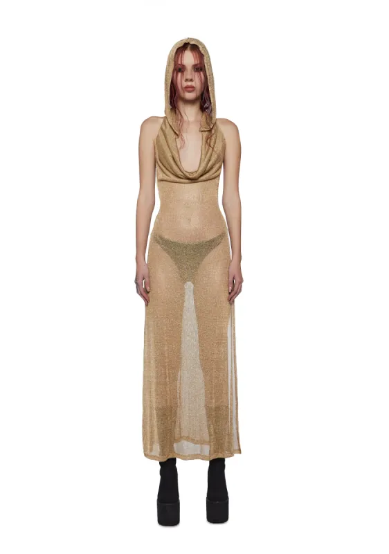 Tempo Metallic Hoodie Maxi Dress - Gold sold by Dolls Kill