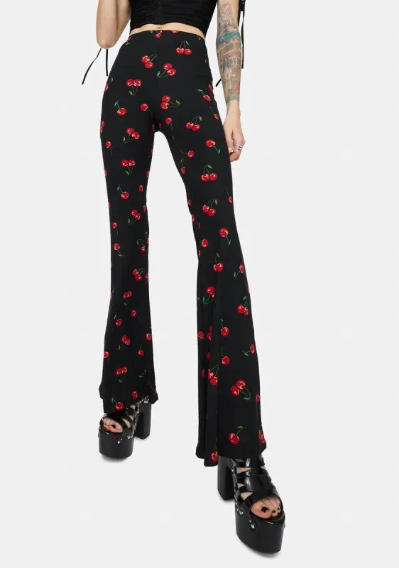 Maraschino Kisses Cherry Print Flare Pants sold by Dolls Kill