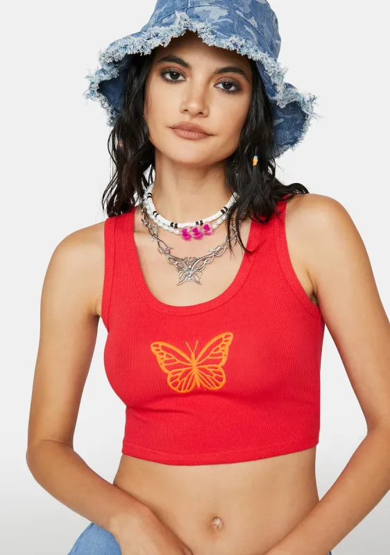 Casey Butterfly Ribbed Top sold by Dolls Kill