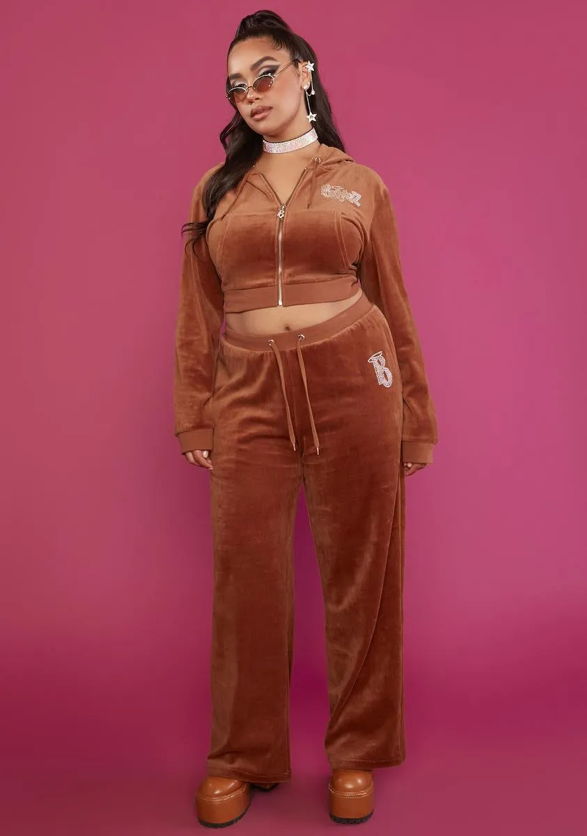 Plus Mocha Keep It Glossy Velour Jacket sold by Dolls Kill product image thumbnail 3