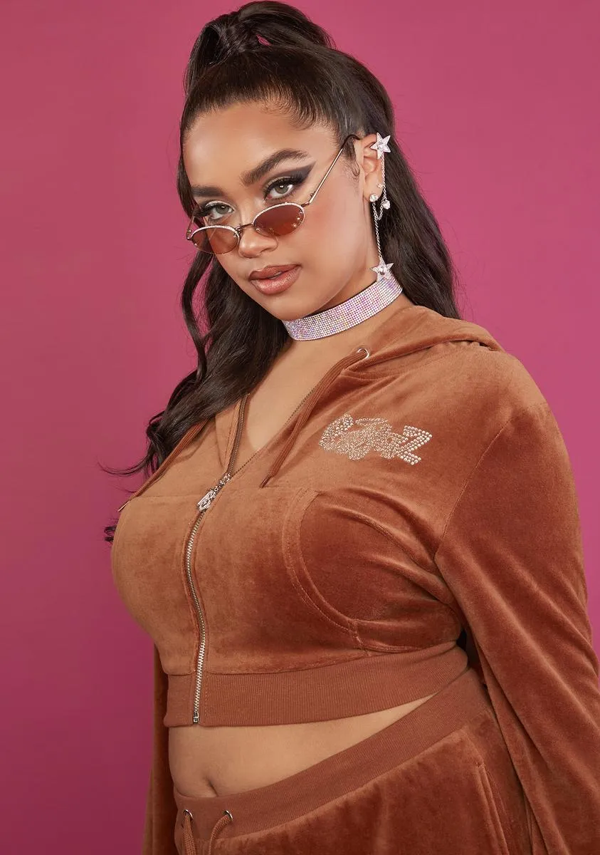 Plus Mocha Keep It Glossy Velour Jacket sold by Dolls Kill product image thumbnail 2