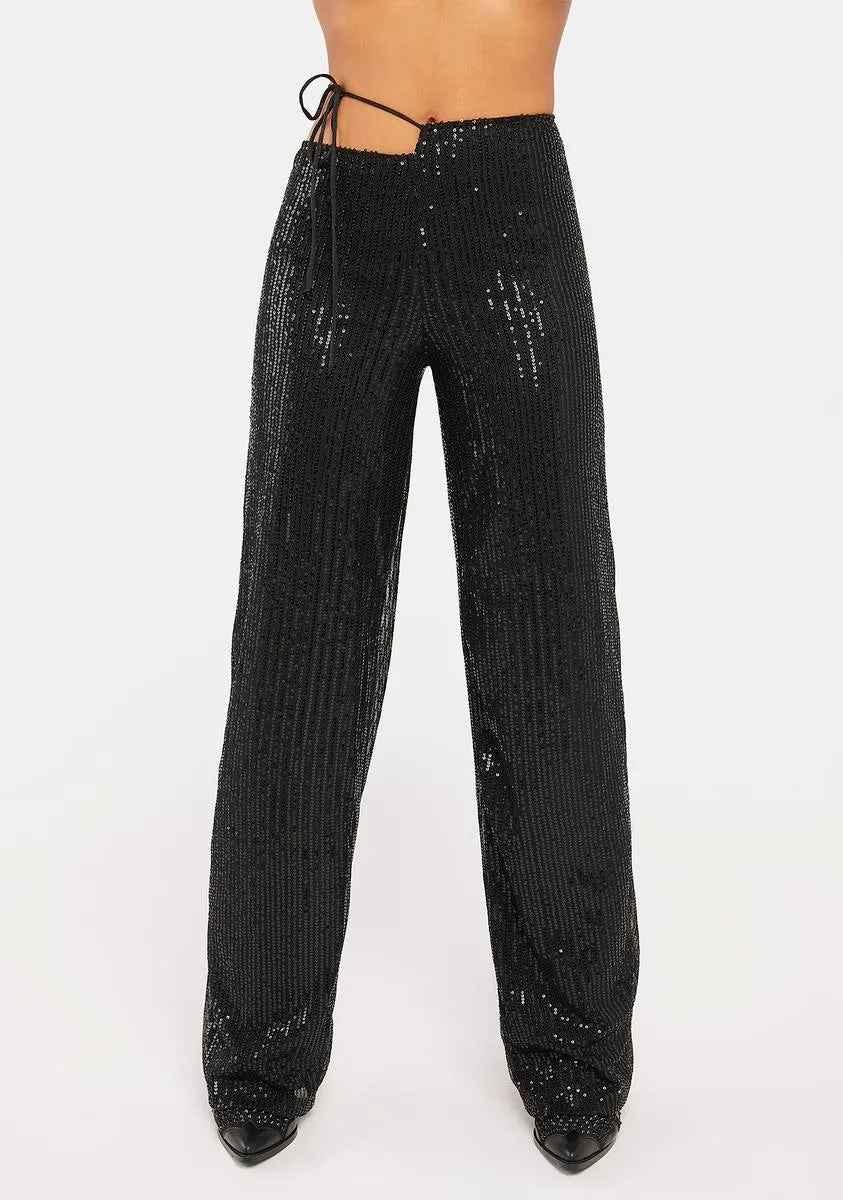 Drape Sequin Black Sanju Trousers sold by Dolls Kill