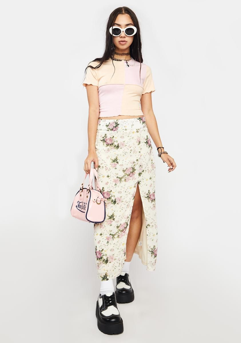 Peach Mimosa Patchwork Crop Tee sold by Dolls Kill product image thumbnail 3