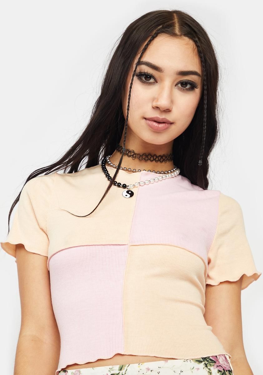 Peach Mimosa Patchwork Crop Tee sold by Dolls Kill
