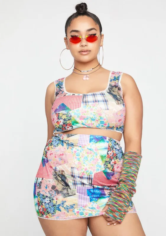 Plus Cottage Mixed Print Mini Skirt sold by Dolls Kill