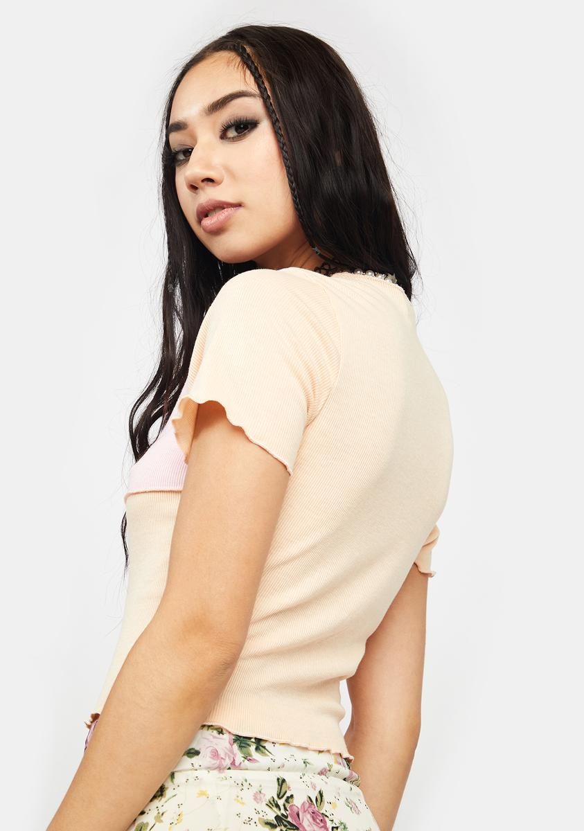 Peach Mimosa Patchwork Crop Tee sold by Dolls Kill product image thumbnail 4