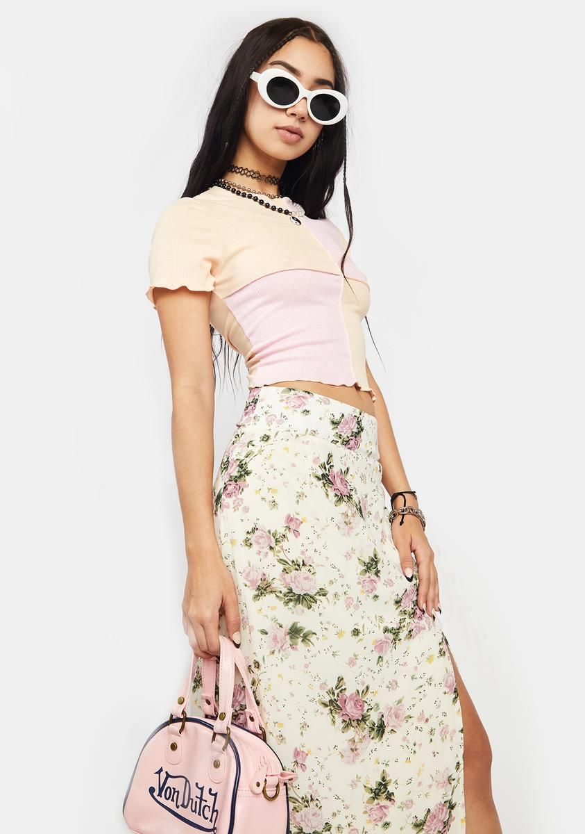 Peach Mimosa Patchwork Crop Tee sold by Dolls Kill product image thumbnail 2