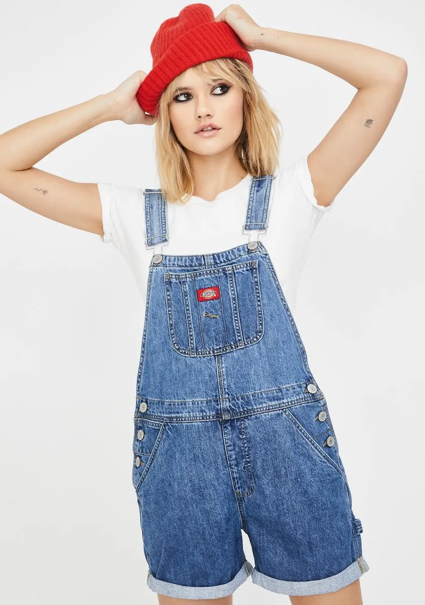 Medium Wash Roll Hem Shortalls sold by Dolls Kill