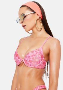 Heidi Pink Paisley Underwire Bikini Top sold by Dolls Kill