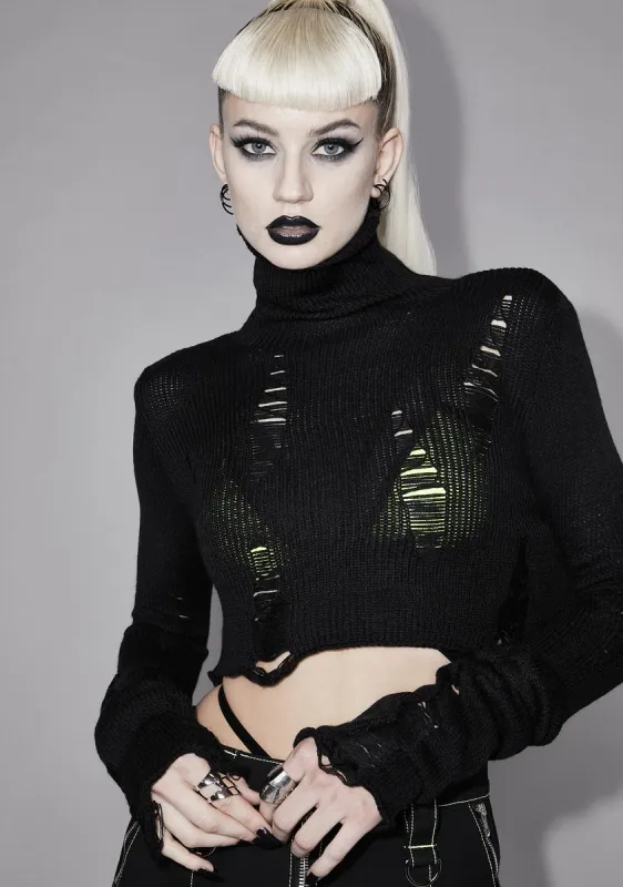 Lunar Ruins Distressed Crop Sweater sold by Dolls Kill