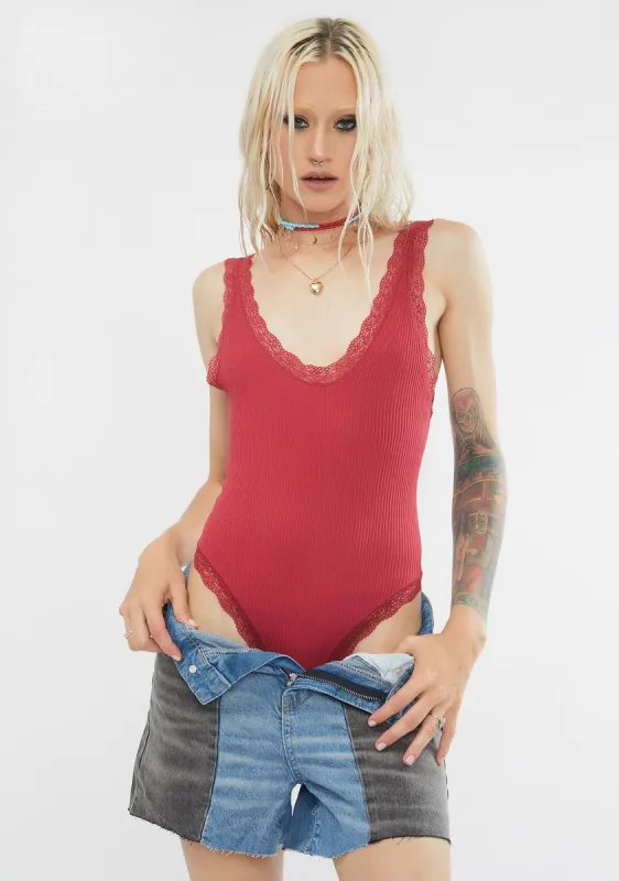 Gigi Lace Ribbed Bodysuit sold by Dolls Kill