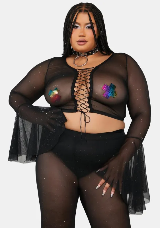 Plus Twilight Skies Mesh Crop Top sold by Dolls Kill