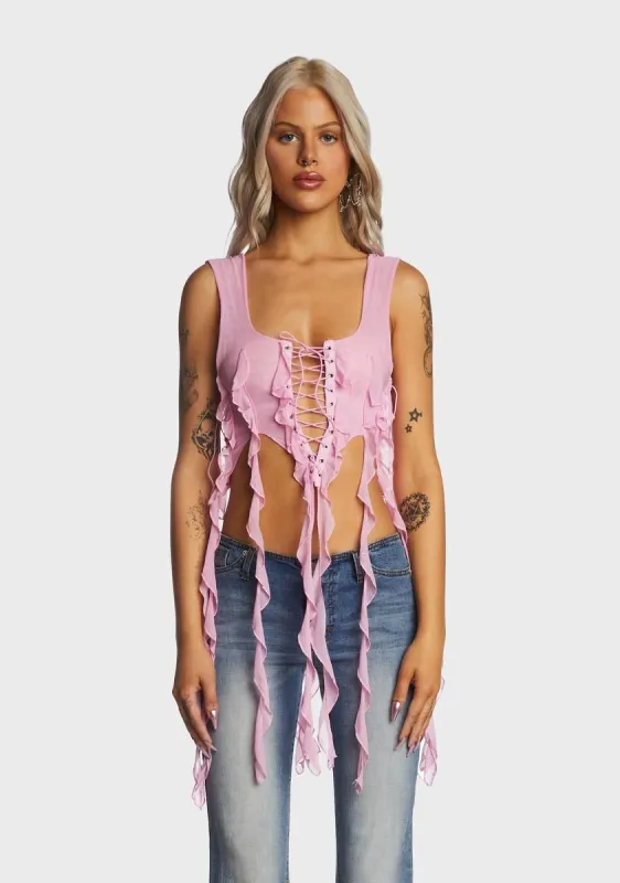 Pink Ruffled Bustier Top sold by Dolls Kill