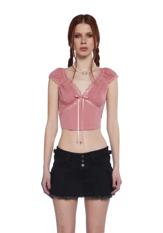 Queen Of Spring Lace Trim Top - Pink sold by Dolls Kill