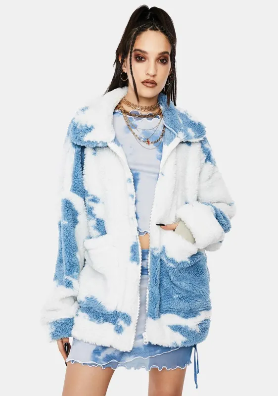 Cloud Print Teddy Fleece Oversized Jacket sold by Dolls Kill