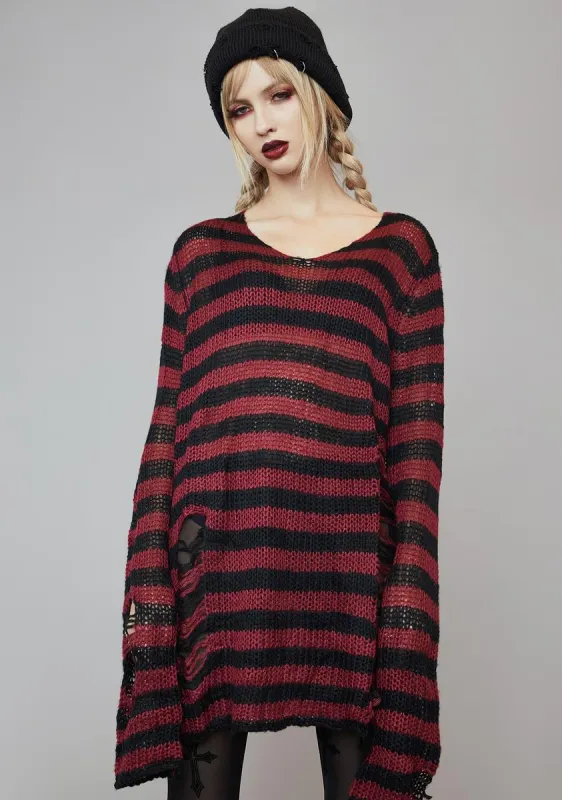 Wine Eternal Nightmare Distressed Sweater sold by Dolls Kill