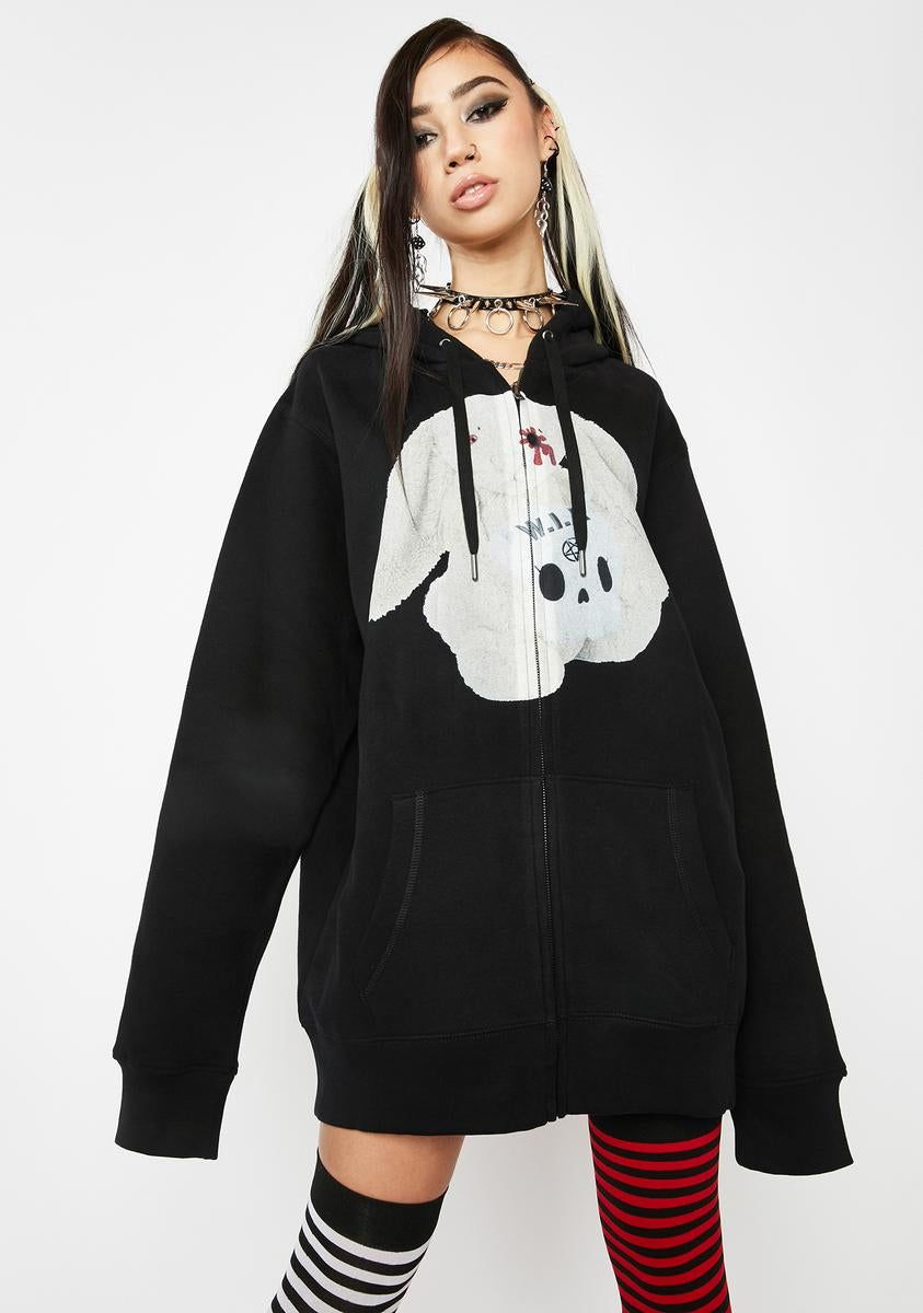Skull Zip-Up Hoodie sold by Dolls Kill