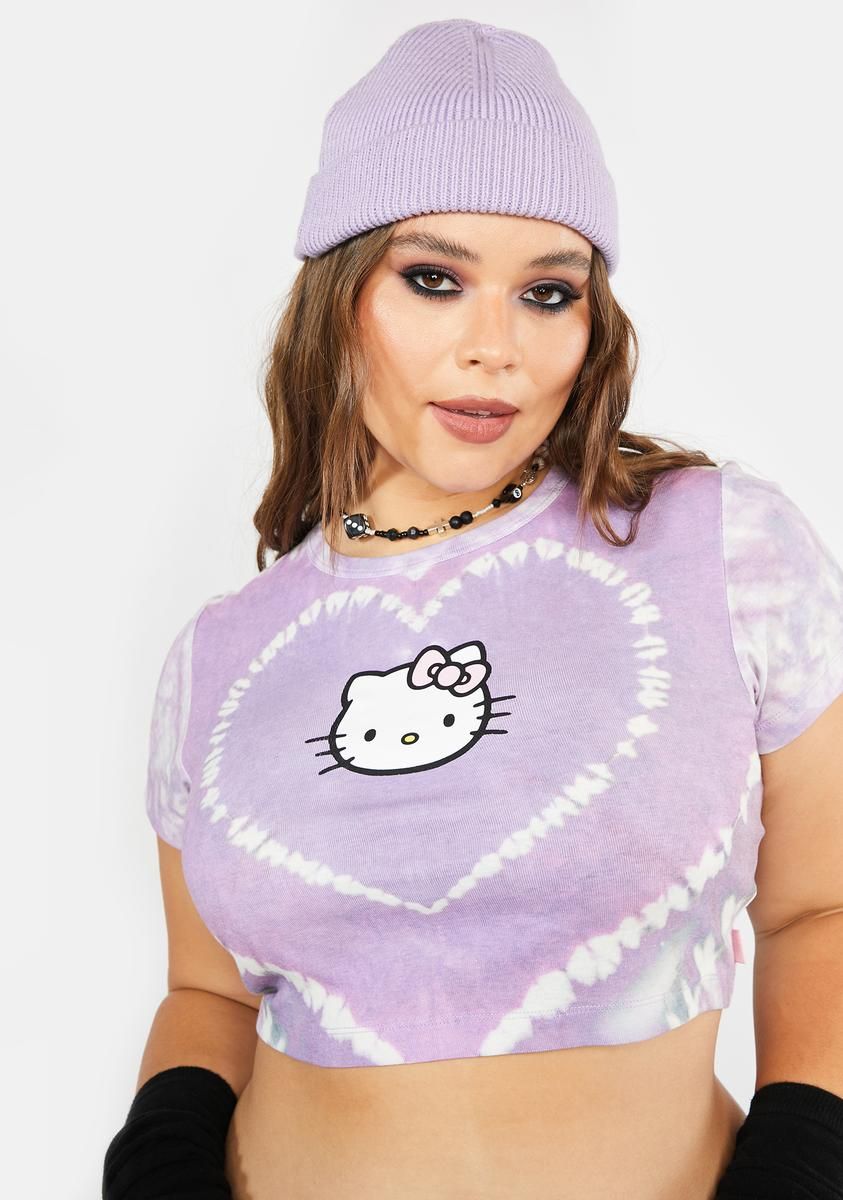 Plus Hello Kitty Heart Tie Dye Baby Tee sold by Dolls Kill