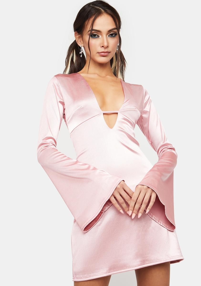 Satin Flare Sleeve Mini Dress sold by Dolls Kill