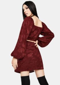 Urka Satin Rose Mulberry Crop Top sold by Dolls Kill