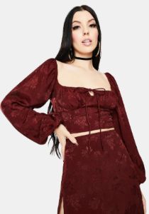Urka Satin Rose Mulberry Crop Top sold by Dolls Kill