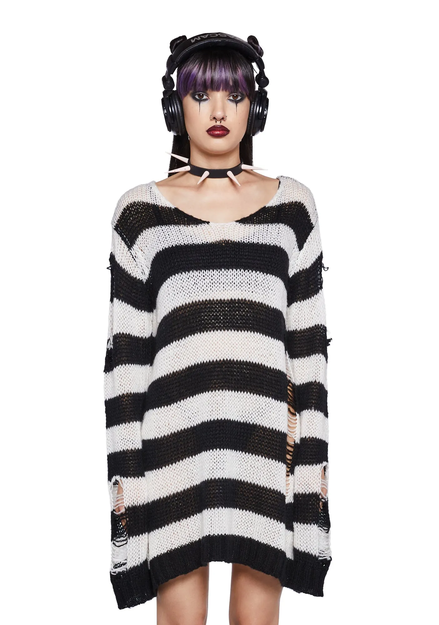Darling Of Darkness Striped Sweater sold by Dolls Kill
