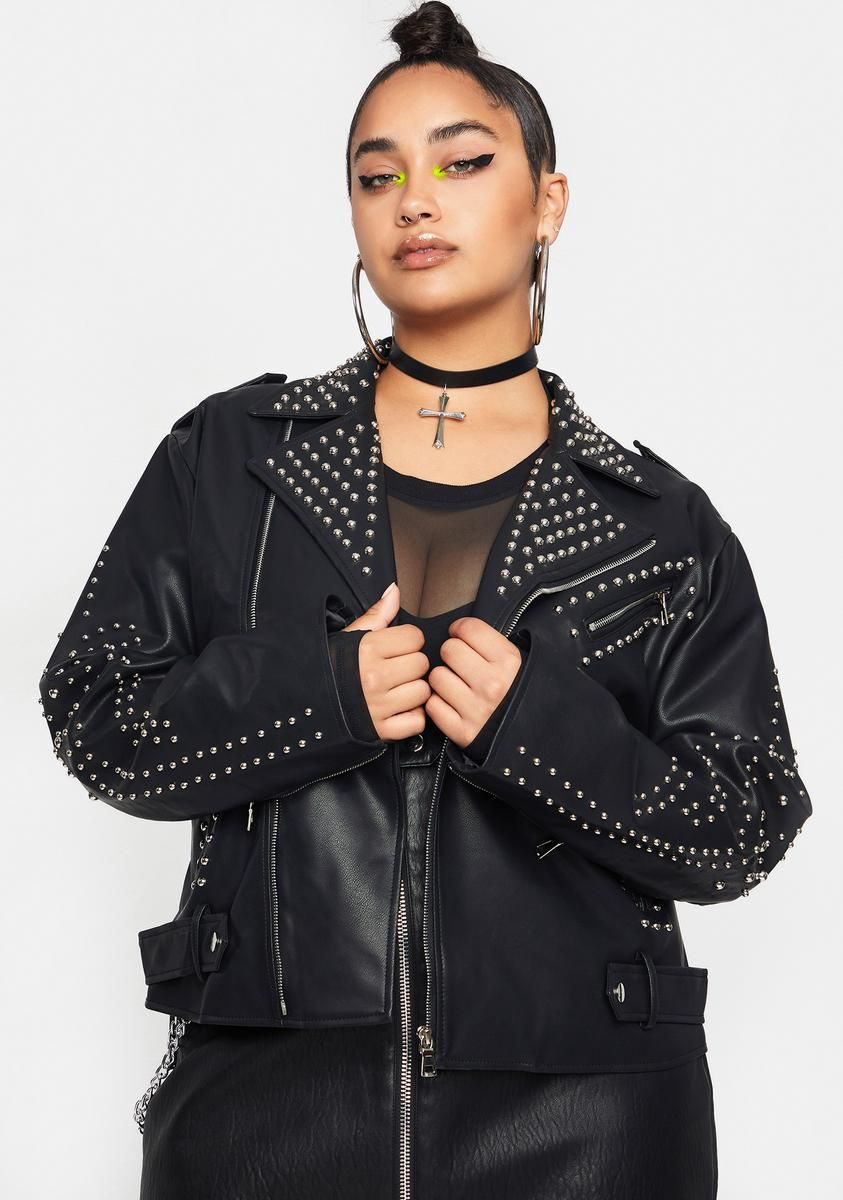 Plus Bella Vita Cropped Studded Moto Jacket sold by Dolls Kill