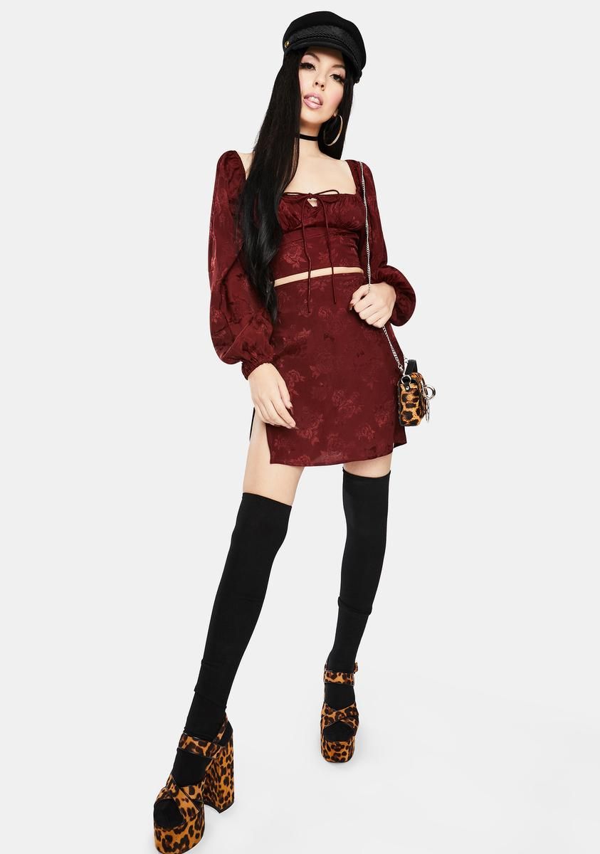 Urka Satin Rose Mulberry Crop Top sold by Dolls Kill product image thumbnail 3