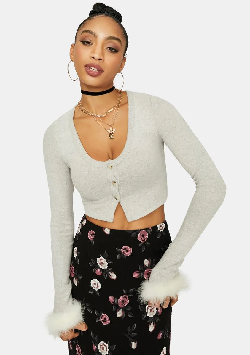 Love You Dearly Marabou Trim Crop Top sold by Dolls Kill